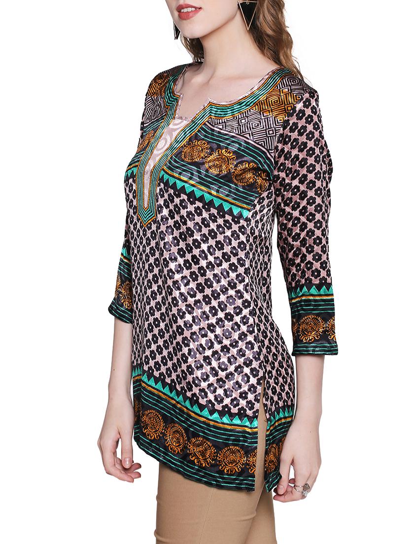 Green color crepe straight three quarter sleeve kurti - 15063846 - Zoom Image - 2