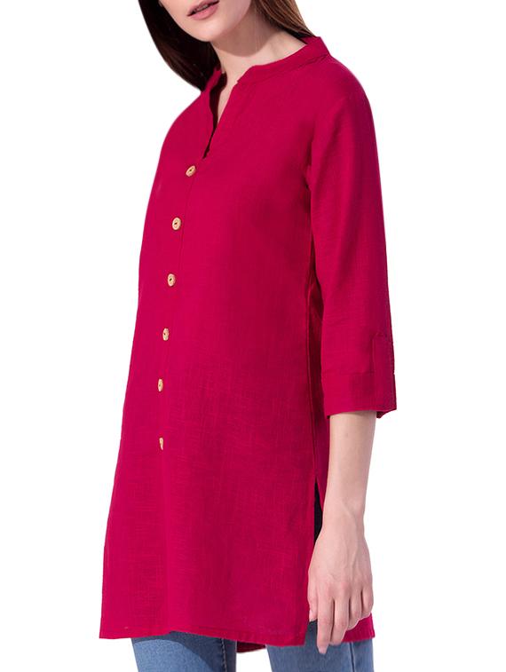 Maroon Straight solid kurta - 15064354 - Zoom Image - 2