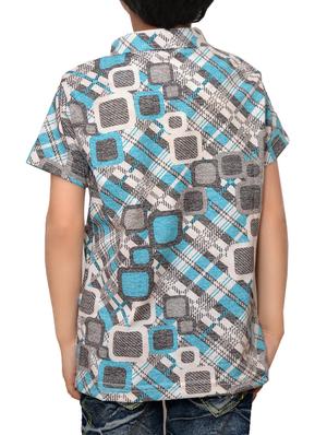 mandarin neck checkered t-shirt - 15066361 - Standard Image - 2
