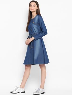 blue solid denim wrap dress - 15066892 - Standard Image - 2