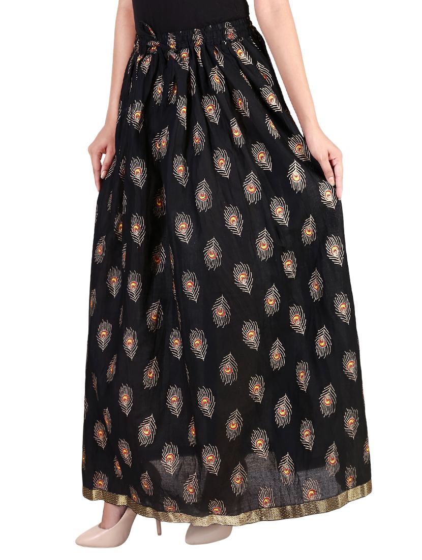 black cotton flared skirt - 15068171 - Zoom Image - 2