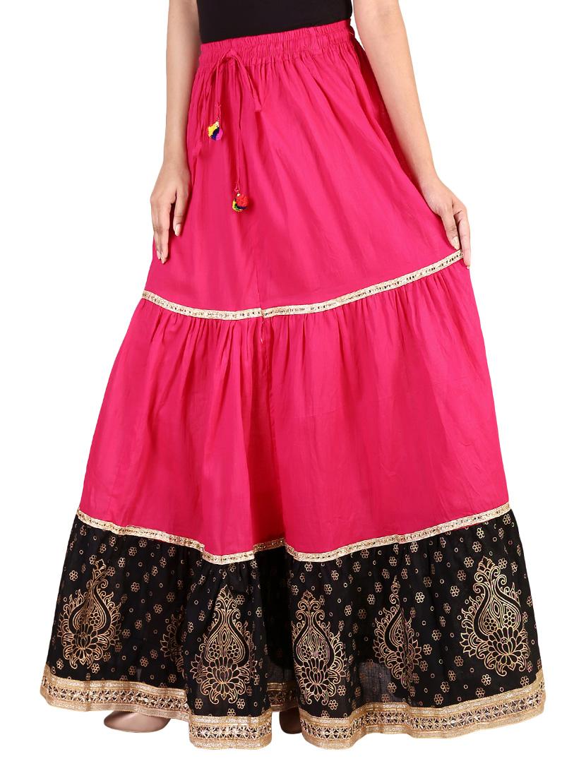 pink cotton flared skirt - 15068180 - Zoom Image - 2