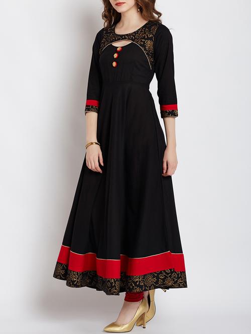 black cotton solid kurta - 15070135 - Standard Image - 1