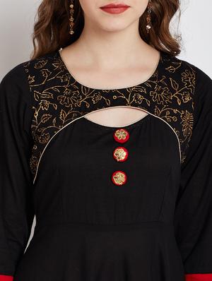 black cotton solid kurta - 15070135 - Standard Image - 5