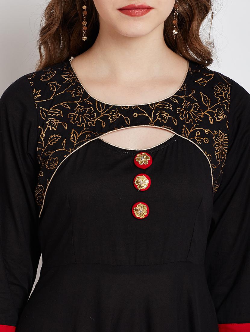 black cotton solid kurta - 15070135 - Zoom Image - 5