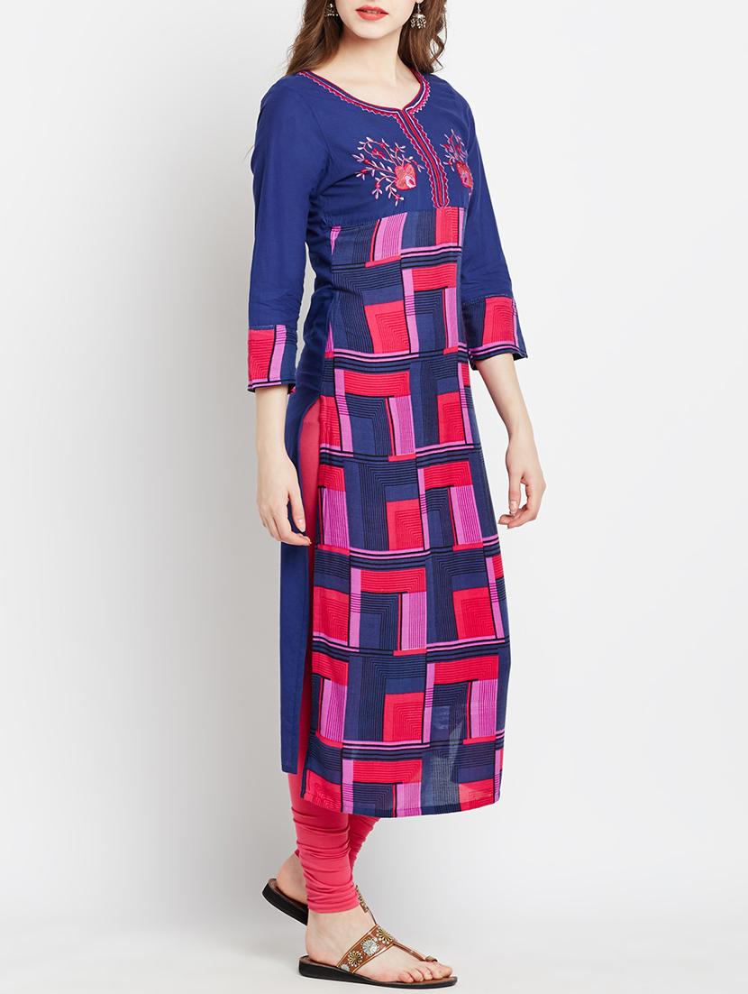 blue rayon straight kurta - 15070214 - Zoom Image - 2