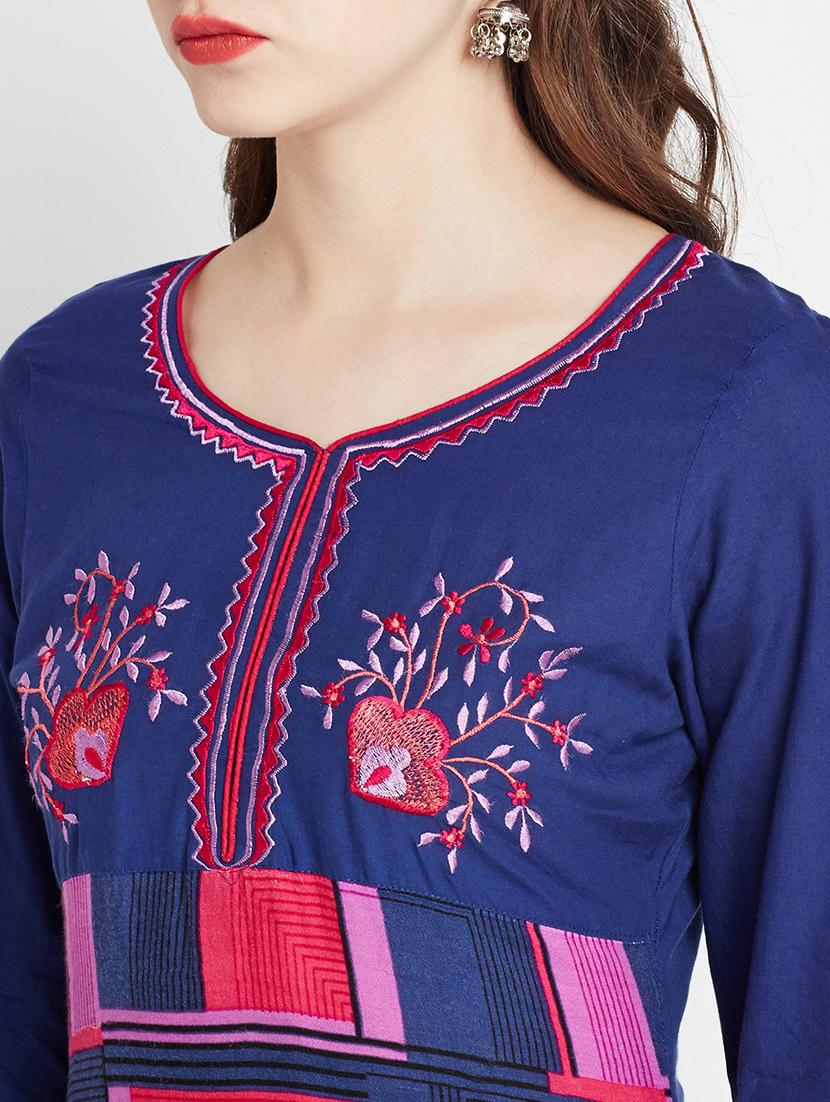blue rayon straight kurta - 15070214 - Zoom Image - 5