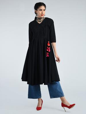 Fusion pleated yoke Dress with embroidery & tassels - 15071579 - Standard Image - 2