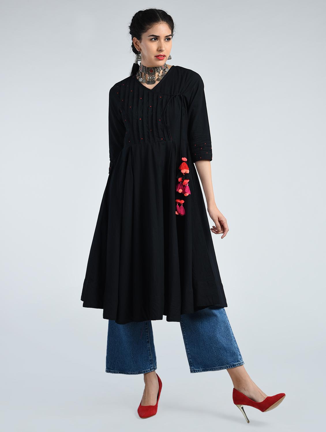 Fusion pleated yoke Dress with embroidery & tassels - 15071579 - Zoom Image - 2