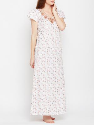 white printed cotton gown - 15076080 - Standard Image - 2