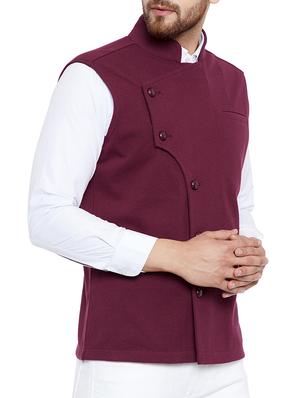 maroon cotton nehru jacket - 15077401 - Standard Image - 2