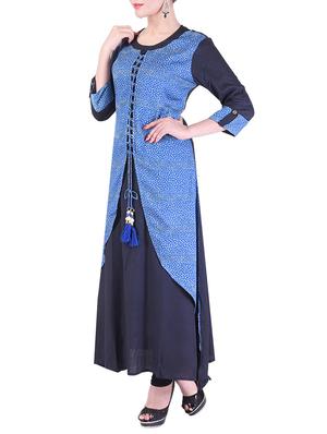 Blue rayon layered kurta - 15081312 - Standard Image - 2