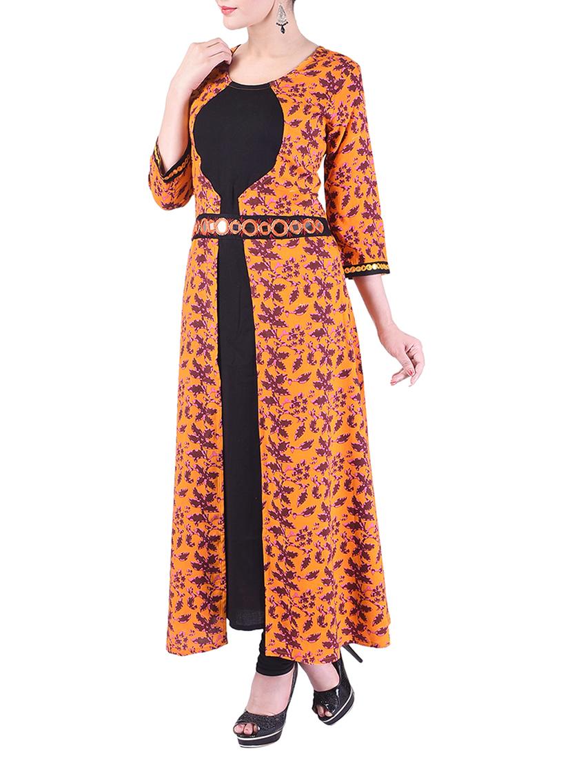 Orange rayon layered kurta - 15081313 - Zoom Image - 2