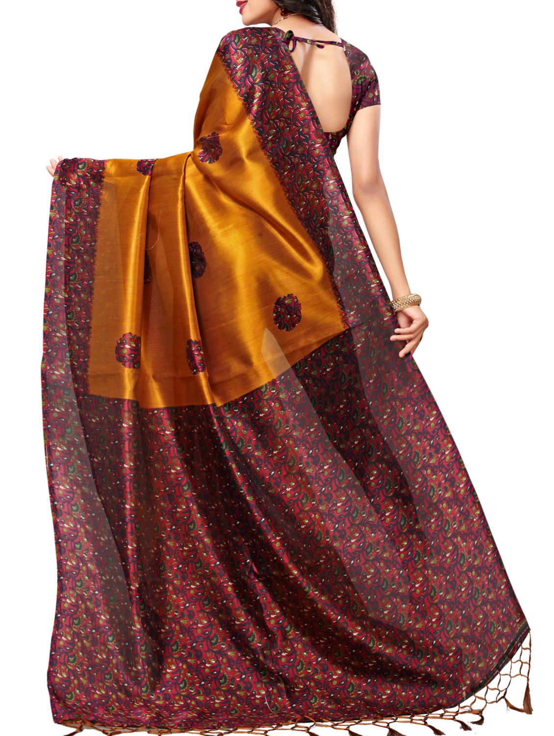 mustard art silk maheshwari saree with blouse - 15083081 - Zoom Image - 2