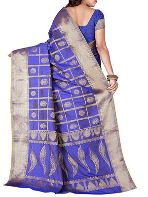 blue banarasi silk saree with blouse - 15084026 - Standard Image - 2