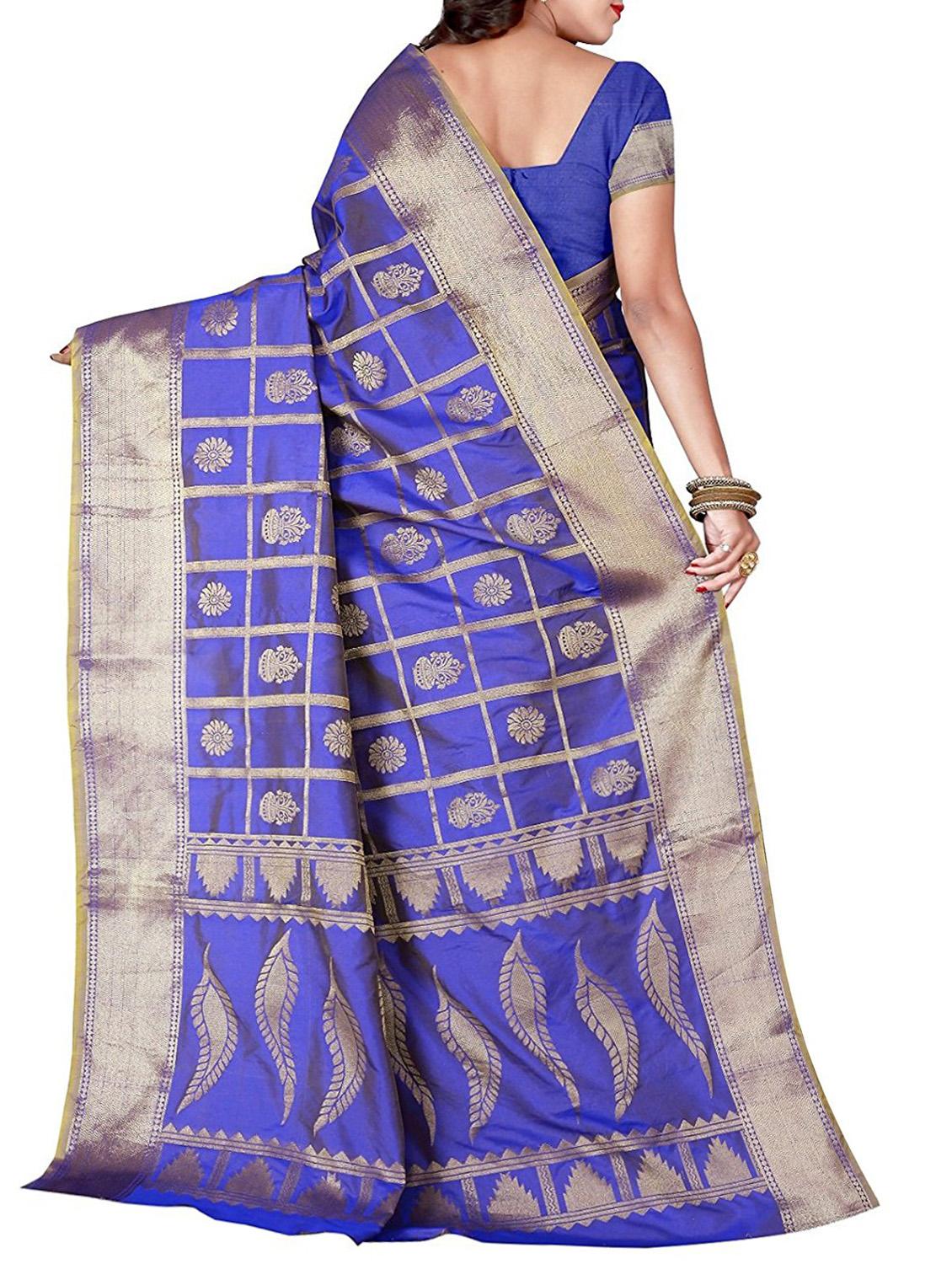 blue banarasi silk saree with blouse - 15084026 - Zoom Image - 2