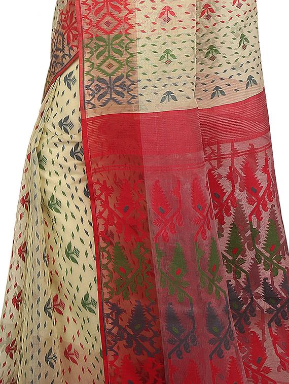 Hand woven jamdani saree with blouse - 15085782 - Zoom Image - 2