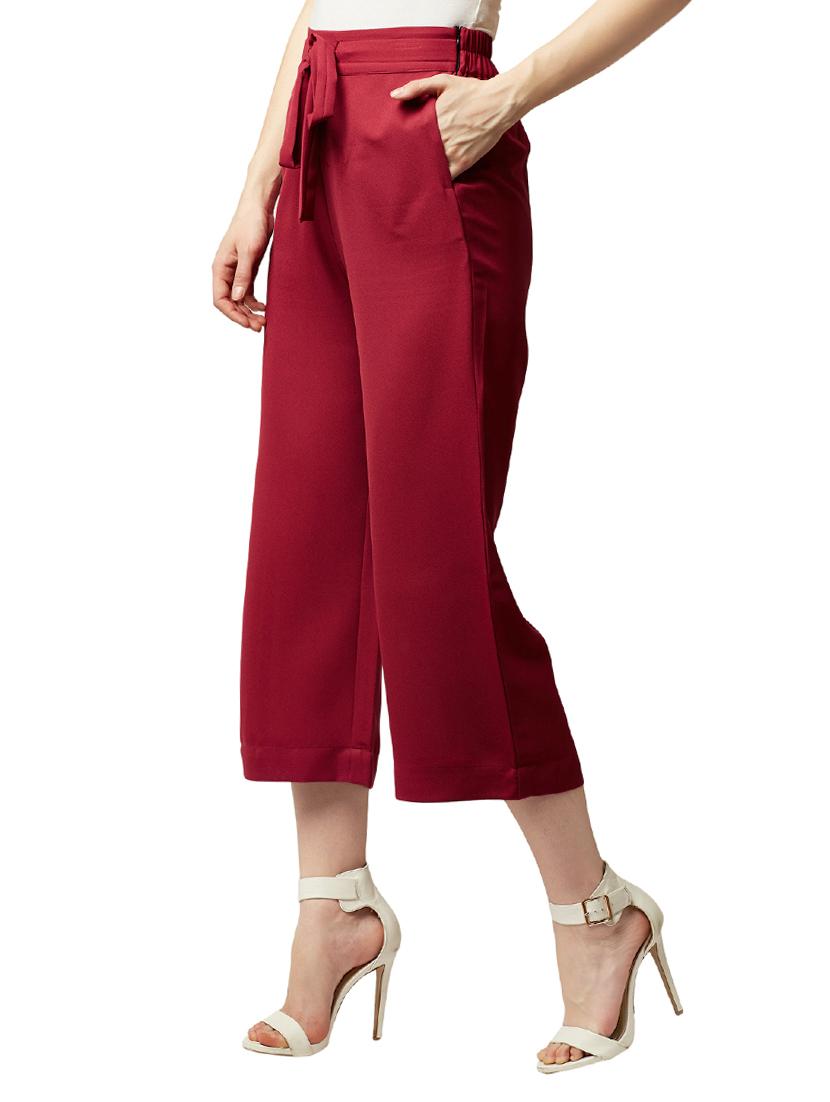 Maroon solid wide leg trouser - 15086025 - Zoom Image - 2