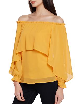 frilled off shoulder overlay top - 15091032 - Standard Image - 2