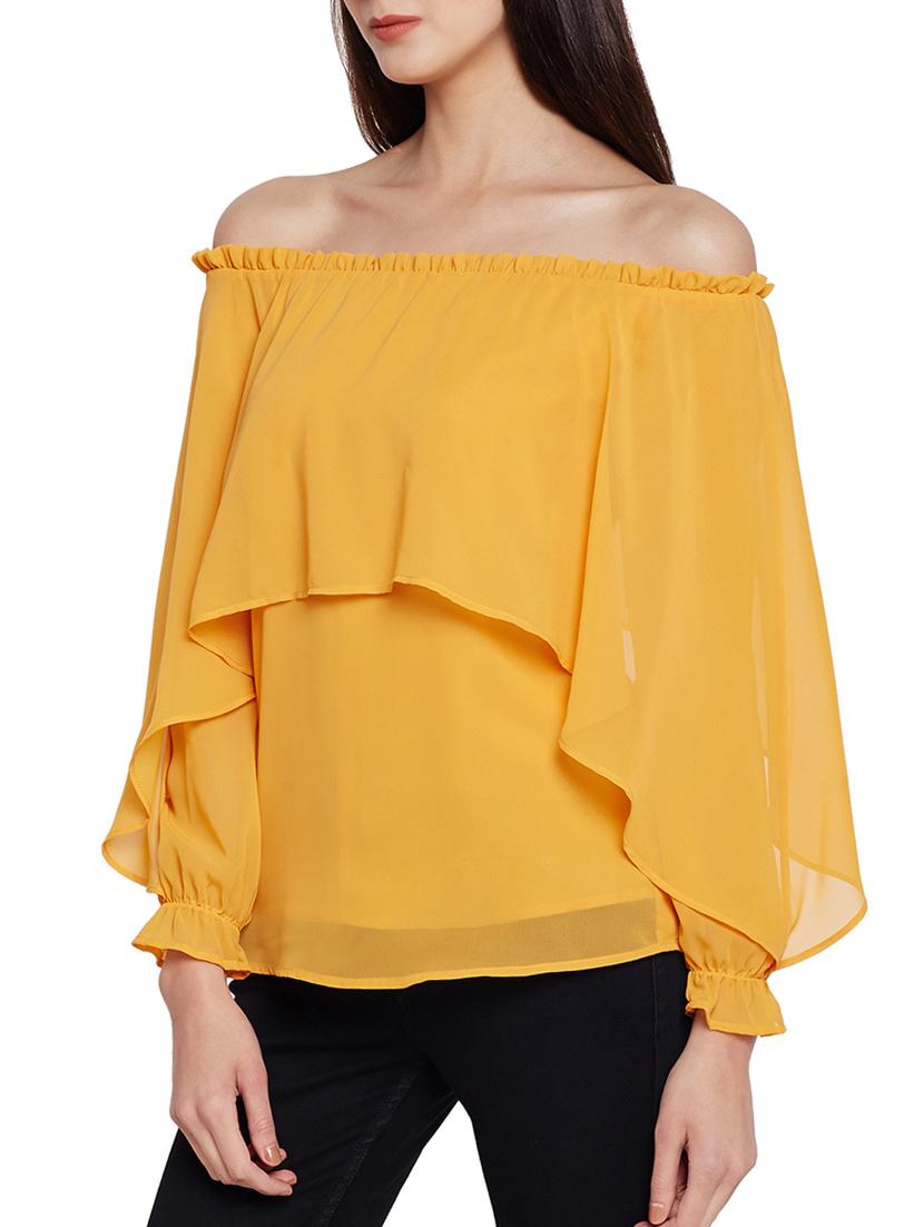 frilled off shoulder overlay top - 15091032 - Zoom Image - 2