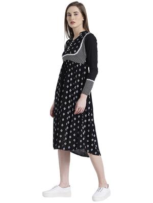 mandarin neck printed a-line dress - 15092382 - Standard Image - 2