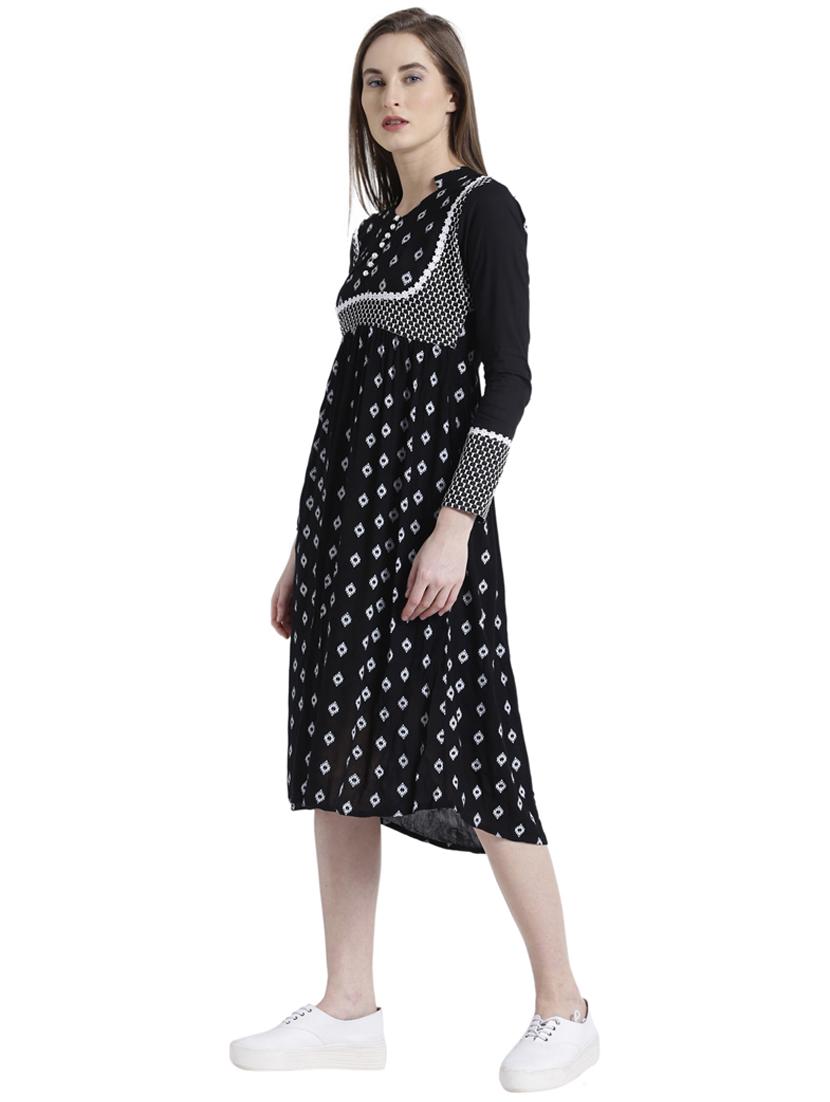 mandarin neck printed a-line dress - 15092382 - Zoom Image - 2