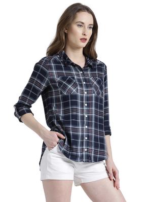 navy blue cotton asymmetric shirt - 15092605 - Standard Image - 2