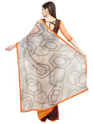 orange georgette printed saree with blouse - 15093252 - Standard Image - 2