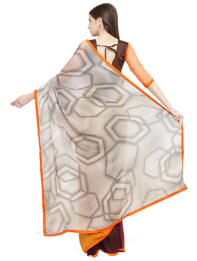 orange georgette printed saree with blouse - 15093252 - Zoom Image - 2