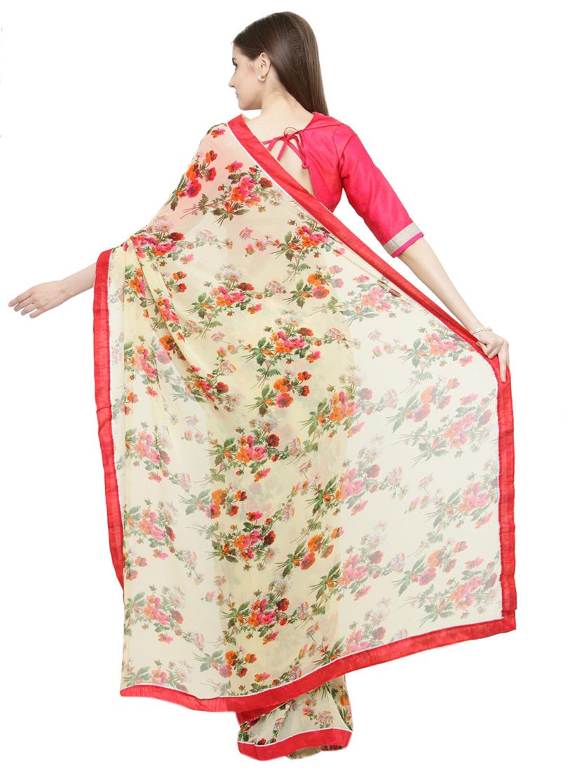 floral printed saree with blouse - 15093344 - Zoom Image - 2