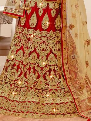 maroon embroidered a-line lehenga - 15096703 - Standard Image - 2