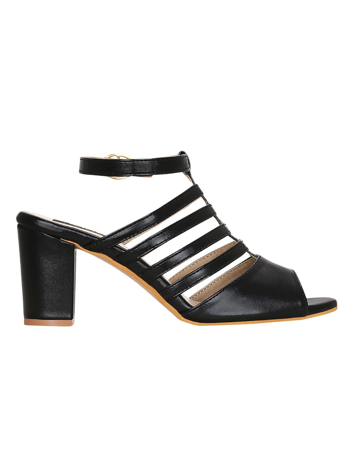 black faux leather ankle strap sandals - 15101567 - Zoom Image - 2