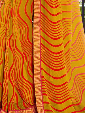 yellow georgette printed saree with blouse - 15102795 - Standard Image - 2