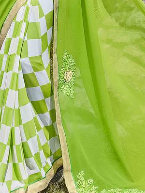 green georgette half and half saree with blouse - 15102804 - Standard Image - 2