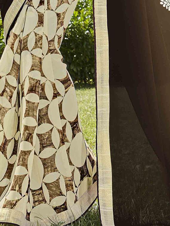 brown georgette half and half saree with blouse - 15102806 - Zoom Image - 2
