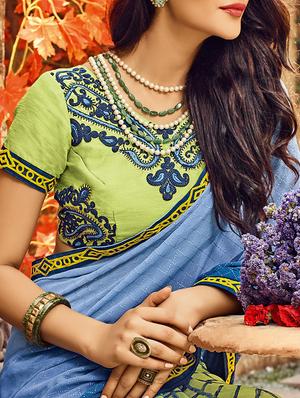 blue georgette half and half saree with blouse - 15102838 - Standard Image - 2