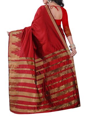 red cotton silk woven saree with blouse - 15103391 - Standard Image - 2