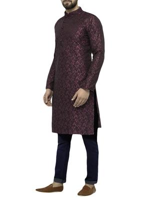 purple silk blend pocket kurta - 15105519 - Standard Image - 2