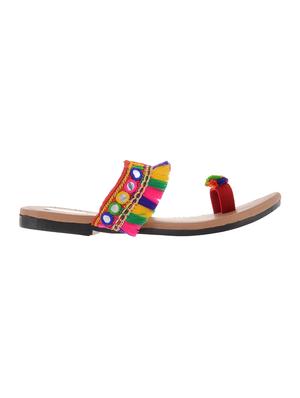 multi colored one toe kolhapuri - 15105638 - Standard Image - 2