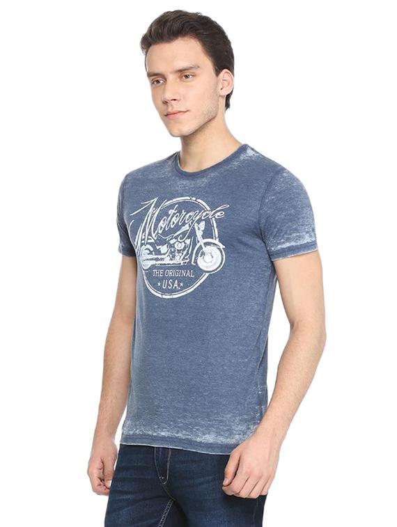 blue cotton blend chest print t-shirt - 15105971 - Zoom Image - 2