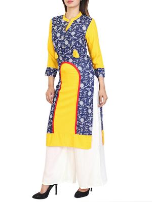 yellow cotton straight kurta - 15106250 - Standard Image - 2