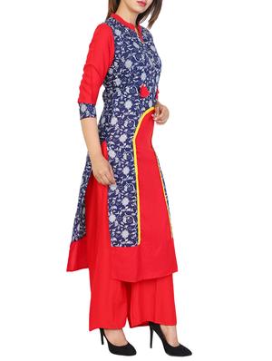 red cotton straight kurta - 15106251 - Standard Image - 2