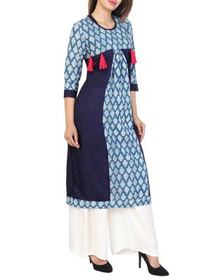 blue cotton a-line kurta - 15106252 - Standard Image - 2
