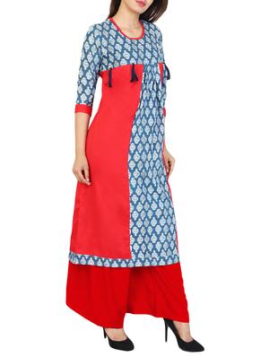 red cotton a-line kurta - 15106253 - Standard Image - 2