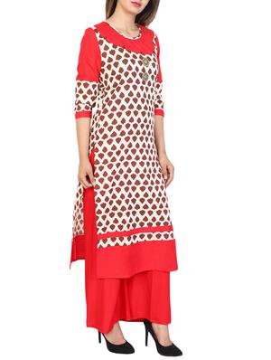 red cotton straight kurta - 15106259 - Standard Image - 2
