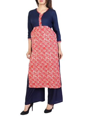 blue cotton straight kurta - 15106261 - Standard Image - 2
