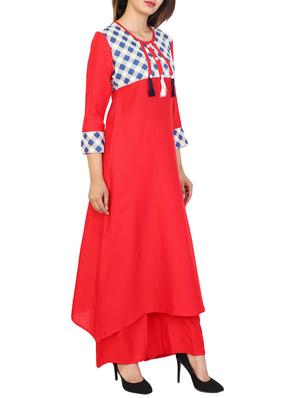 Red cotton a-line kurta - 15106263 - Standard Image - 2