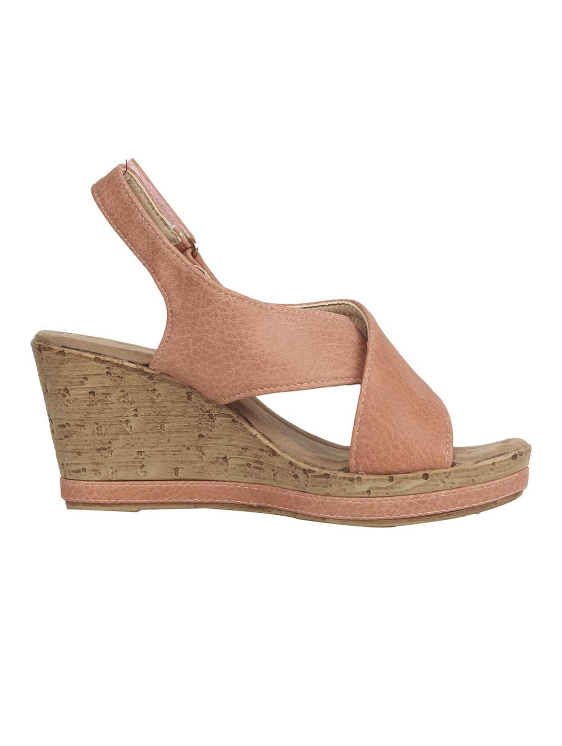estatos pu peach coloured cross strap open toe platform wedges - 15108217 - Zoom Image - 2