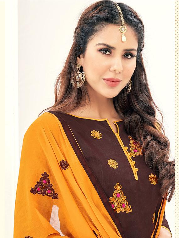 brown embroidered unstitched churidaar suit - 15108383 - Zoom Image - 2