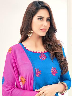 blue embroidered unstitched churidaar suit - 15108384 - Standard Image - 2